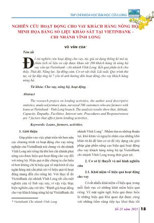 Nghiên cứu hoạt động cho vay khách hàng nông hộ minh họa bằng số liệu khảo sát tại Vietinbank - Chi nhánh Vĩnh Long