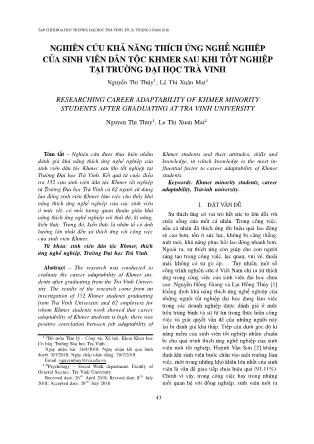 Nghiên cứu khả năng thích ứng nghề nghiệp của sinh viên dân tộc Khmer sau khi tốt nghiệp tại Trường Đại học Trà Vinh