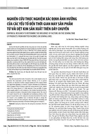 Nghiên cứu thực nghiệm xác định ảnh hưởng của các yếu tố đến thời gian may sản phẩm từ vải dệt kim sản xuất trên dây chuyền