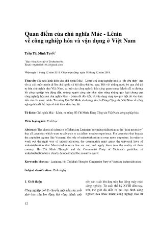 Quan điểm của chủ nghĩa Mác-Lênin về công nghiệp hóa và vận dụng ở Việt Nam