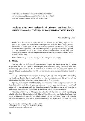 Quản lý hoạt động chăm sóc và giáo dục trẻ ở trường mầm non công lập trên địa bàn quận Hai Bà Trưng, Hà Nội