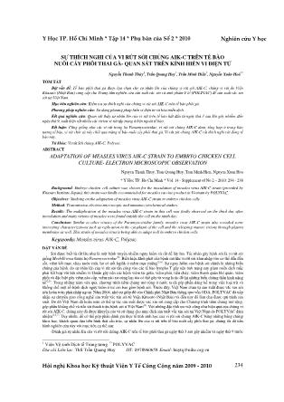 Sự thích nghi của vi rút sởi chủng AIK-C trên tế bào nuôi cấy phôi thai gà- quan sát trên kính hiển vi điện tử