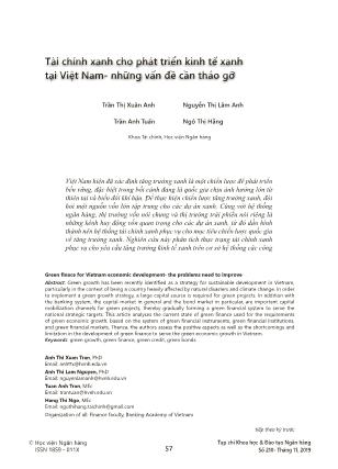 Tài chính xanh cho phát triển kinh tế xanh tại Việt Nam-Những vấn đề cần tháo gỡ Tài chính xanh cho phát triển kinh tế xanh tại Việt Nam-Những vấn đề cần tháo gỡ
