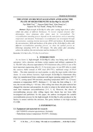 The study on recrystallization annealing the plate of high-strength Al-Zn-Mg-Cu alloy The study on recrystallization annealing the plate of high-strength Al-Zn-Mg-Cu alloy