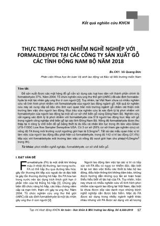 Thực trạng phơi nhiễm nghề nghiệp với formaldehyde tại các công ty sản xuất gỗ các tỉnh Đông Nam Bộ năm 2018