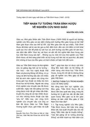 Tiếp nhận tư tưởng Trần Đình Hượu về nghiên cứu nho giáo