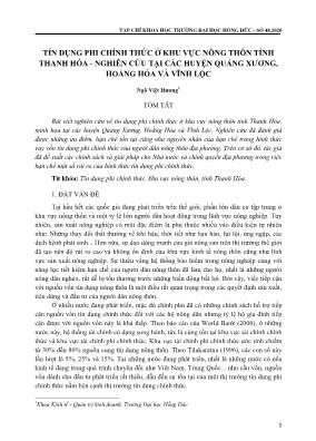 Tín dụng phi chính thức ở khu vực nông thôn tỉnh Thanh Hóa - Nghiên cứu tại các huyện Quảng Xương, Hoằng Hóa và Vĩnh Lộc