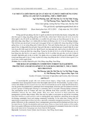 Vai trò của giới trong quản lý bảo vệ và phát triển rừng cộng đồng của huyện Nam Đông, Thừa Thiên Huế