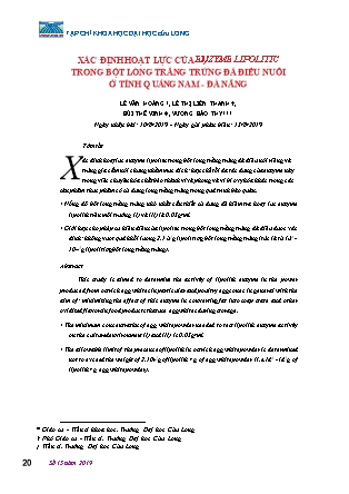 Xác định hoạt lực của enzyme lipolitic trong bột lòng trắng trứng đà điểu nuôi ở tỉnh Quảng Nam - Đà Nẵng