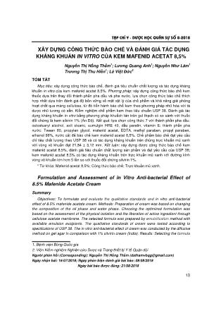 Xây dựng công thức bào chế và đánh giá tác dụng kháng khuẩn in vitro của kem mafenid acetat 8,5%