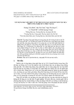 Xây dựng học liệu điện tử hỗ trợ giảng dạy kịch hát dân tộc dựa trên công nghệ 3D và thực tại ảo