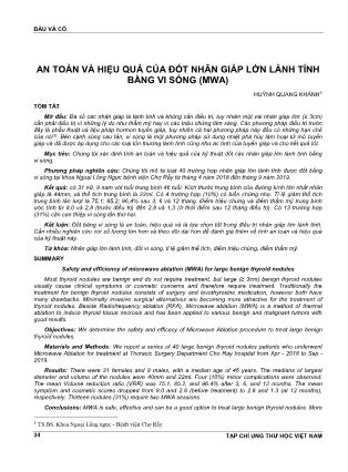 An toàn và hiệu quả của đốt nhân giáp lớn lành tính bằng vi sóng (MWA) An toàn và hiệu quả của đốt nhân giáp lớn lành tính bằng vi sóng (MWA)