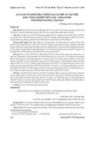 An toàn vệ sinh thực phẩm tại các bếp ăn tập thể, khu công nghiệp Việt Nam-Singapore tỉnh Bình Dương, năm 2013