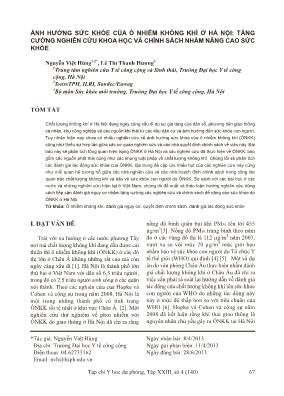 Ảnh hưởng sức khỏe của ô nhiễm không khí ở Hà Nội: tăng cường nghiên cứu khoa học và chính sách nhằm nâng cao sức khỏe