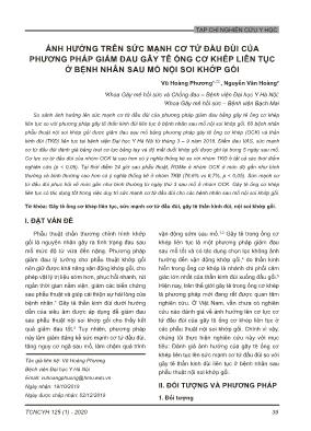 Ảnh hưởng trên sức mạnh cơ tứ đầu đùi của phương pháp giảm đau gây tê ống cơ khép liên tục ở bệnh nhân sau mổ nội soi khớp gối