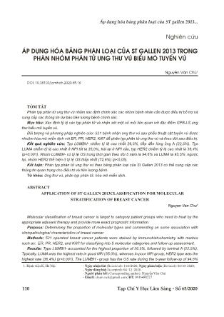 Áp dụng hóa bảng phân loại của ST gallen 2013 trong phân nhóm phân tử ung thư vú biểu mô tuyến vú Áp dụng hóa bảng phân loại của ST gallen 2013 trong phân nhóm phân tử ung thư vú biểu mô tuyến vú