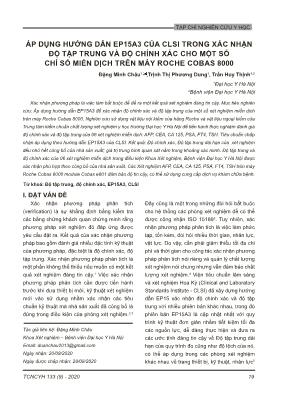 Áp dụng hướng dẫn EP15A3 của CLSI  trong xác nhận độ tập trung và độ chính xác cho một số chỉ số miễn dịch trên máy Roche Cobas 8000