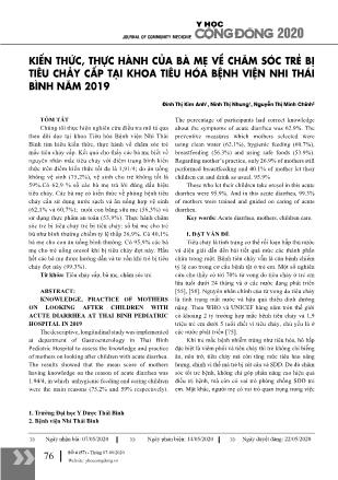 Bài giảng Kiến thức, thực hành của bà mẹ về chăm sóc trẻ bị tiêu chảy cấp tại khoa tiêu hóa Bệnh viện Nhi Thái Bình năm 2019