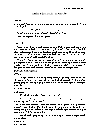 Bài giảng Nội cơ sở 1 - Bài 19: Khám bệnh nhân bệnh máu