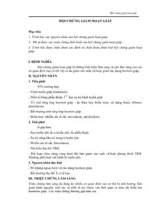 Bài giảng Nội cơ sở 2 - Bài 3: Hội chứng giảm hoạt giáp