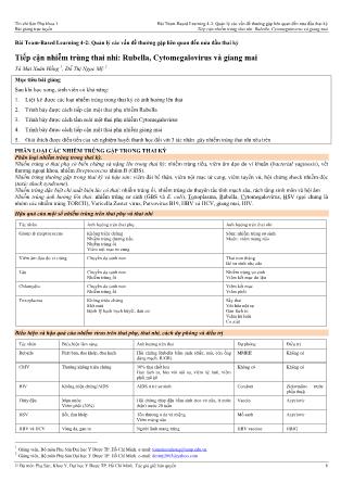 Bài giảng Sản phụ khoa 1 - Bài Team-Based Learning 4-2: Quản lý các vấn đề thường gặp liên quan đến nửa đầu thai kì - Bài: Tiếp cận nhiễm trùng thai nhi: Rubella, Cytomegalovirus và giang mai Bài giảng Sản phụ khoa 1 - Bài Team-Based Learning 4-2: Quản lý các vấn đề thường gặp liên quan đến nửa đầu thai kì - Bài: Tiếp cận nhiễm trùng thai nhi: Rubella, Cytomegalovirus và giang mai