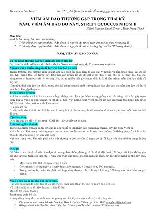 Bài giảng Sản phụ khoa 1 - Bài Team-Based Learning 4-8: Các vấn đề thường gặp của nửa sau thai kỳ - Bài: Viêm âm đạo thường gặp trong thai kỳ nấm, viêm âm đạo do nấm, streptococcus nhóm B