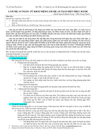 Bài giảng Sản phụ khoa 1 - Bài Team-Based Learning 4-8: Các vấn đề thường gặp của nửa sau thai kỳ - Bài: Làm mẹ an toàn: từ khái niệm làm mẹ an toàn đến thực hành
