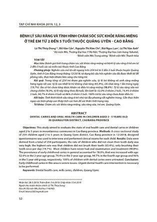 Bệnh lý sâu răng và tình hình chăm sóc sức khỏe răng miệng ở trẻ em từ 2 đến 5 tuổi thuộc Quảng Uyên-Cao Bằng