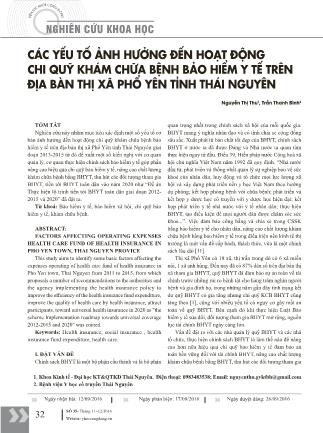Các yếu tố ảnh hưởng đến hoạt động chi quỹ khám chữa bệnh bảo hiểm y tế trên địa bàn thị xã Phổ Yên tỉnh Thái Nguyên