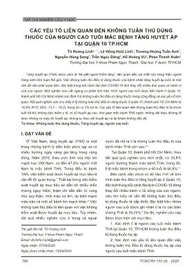 Các yếu tố liên quan đến không tuân thủ dùng thuốc của người cao tuổi mắc bệnh tăng huyết áp tại Quận 10 TP.HCM