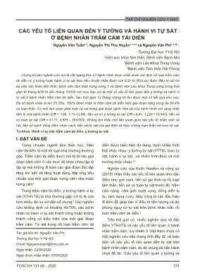 Các yếu tố liên quan đến ý tưởng và hành vi tự sát ở bệnh nhân trầm cảm tái diễn