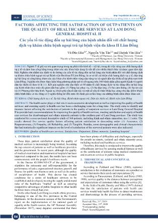 Các yếu tố tác động đến sự hài lòng của bệnh nhân đối với chất lượng dịch vụ khám chữa bệnh ngoại trú tại bệnh viện đa khoa II Lâm Đồng