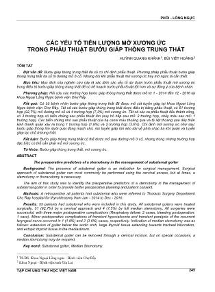 Các yếu tố tiên lượng mở xương ức trong phẫu thuật bướu giáp thòng trung thất