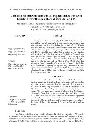 Cảm nhận của sinh viên chính quy khi trải nghiệm học trực tuyến hoàn toàn trong thời gian phòng chống dịch Covid-19 Cảm nhận của sinh viên chính quy khi trải nghiệm học trực tuyến hoàn toàn trong thời gian phòng chống dịch Covid-19