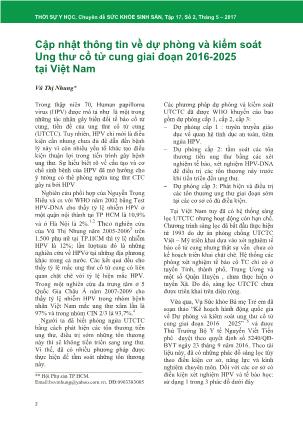 Cập nhật thông tin về dự phòng và kiểm soát Ung thư cổ tử cung giai đoạn 2016-2025 tại Việt Nam
