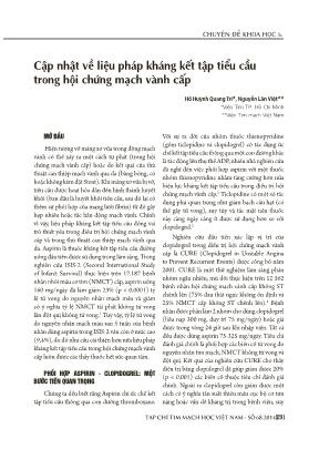 Cập nhật về liệu pháp kháng kết tập tiểu cầu trong hội chứng mạch vành cấp