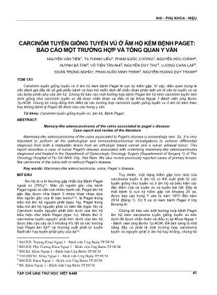 Carcinôm tuyến giống tuyến vú ở âm hộ kèm bệnh Paget: Báo cáo một trường hợp và tổng quan y văn