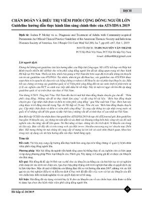 Chẩn đoán và điều trị viêm phổi cộng đồng người lớn: Guideline hướng dẫn thực hành lâm sàng chính thức của ATS/IDSA 2019