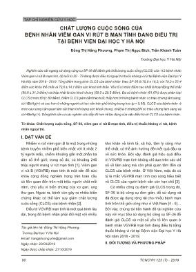 Chất lượng cuộc sống của bệnh nhân viêm gan vi rút B mạn tính đang điều trị tại Bệnh viện Đại học Y Hà Nội