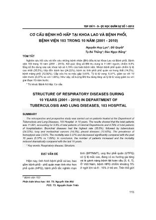 Cơ cấu bệnh hô hấp tại khoa lao và bệnh phổi, bệnh viện 103 trong 10 năm (2001 - 2010)