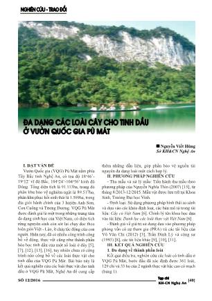 Đa dạng các loài cây cho tinh dầu ở Vườn Quốc gia Pù Mát Đa dạng các loài cây cho tinh dầu ở Vườn Quốc gia Pù Mát