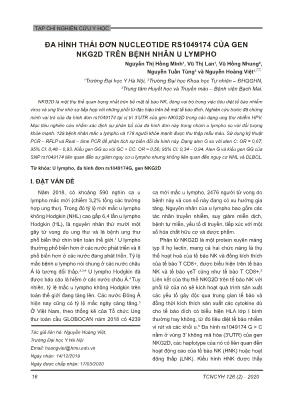 Đa hình thái đơn nucleotide RS1049174 của gen NKG2D trên bệnh nhân u lympho
