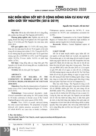 Đặc điểm bệnh sốt rét ở cộng đồng dân cư khu vực biên giới Tây Nguyên (2018-2019)