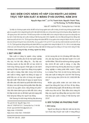 Đặc điểm chức năng hô hấp của người lao động trực tiếp sản xuất xi măng ở Hải Dương, năm 2019