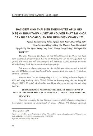 Đặc điểm hình thái biến thiên huyết áp 24 giờ ở bệnh nhân tăng huyết áp nguyên phát tại khoa cán bộ cao cấp quân đội, bệnh viện Quân Y 175
