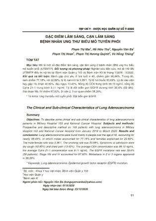 Đặc điểm lâm sàng, cận lâm sàng bệnh nhân ung thư biểu mô tuyến phổi Đặc điểm lâm sàng, cận lâm sàng bệnh nhân ung thư biểu mô tuyến phổi