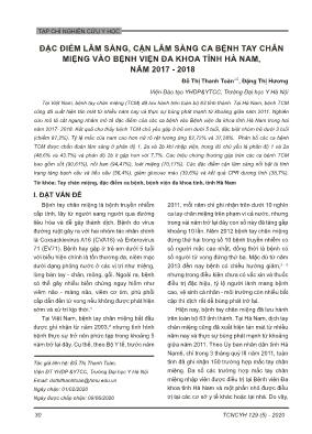 Đặc điểm lâm sàng, cận lâm sàng ca bệnh tay chân miệng vào Bệnh viện Đa khoa tỉnh Hà Nam, năm 2017-2018 Đặc điểm lâm sàng, cận lâm sàng ca bệnh tay chân miệng vào Bệnh viện Đa khoa tỉnh Hà Nam, năm 2017-2018
