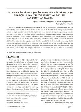 Đặc điểm lâm sàng, cận lâm sàng và chức năng thận của bệnh nhân ứ nước, ứ mủ thận điều trị dẫn lưu thận qua da