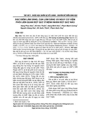 Đặc điểm lâm sàng, cận lâm sàng và nguy cơ viêm phổi liên quan đột quỵ ở bệnh nhân đột quỵ não