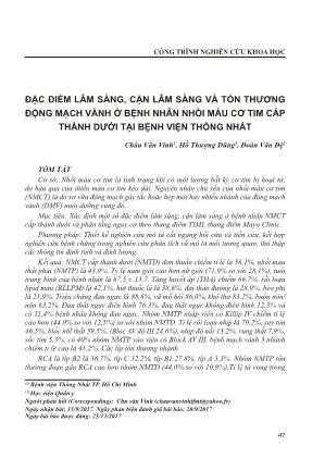 Đặc điểm lâm sàng, cận lâm sàng và tổn thương động mạch vành ở bệnh nhân nhồi máu cơ tim cấp thành dưới tại Bệnh viện Thống Nhất